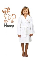 Cute Lion Cartoon Design & Custom Name Embroidery on Kids Hooded Bathrobe